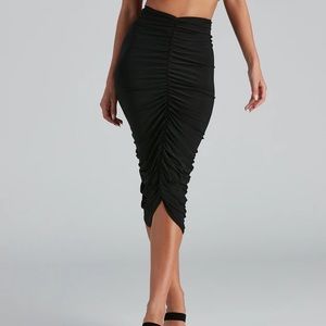 Ruched midi skirt